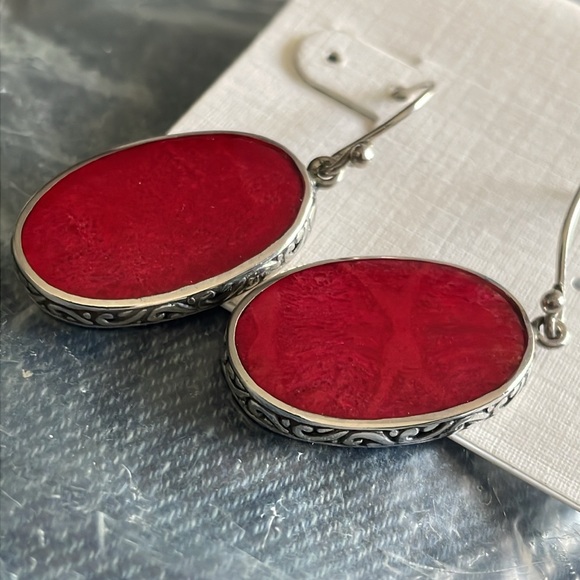 Sterling Silver red coral ring and earring set - Picture 8 of 11